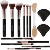 HEDIVIA 14 piece black makeup brush set synthetic powder puff dual mask applicator - BuyO