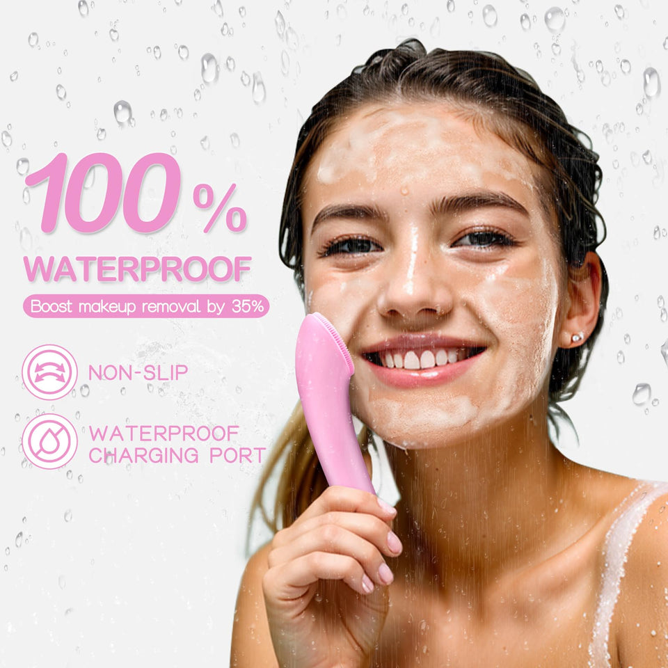 PRITECH Facial Cleansing Brush with Silicone Face Scrubber and Heat Massage for Deep Skin Cleaning