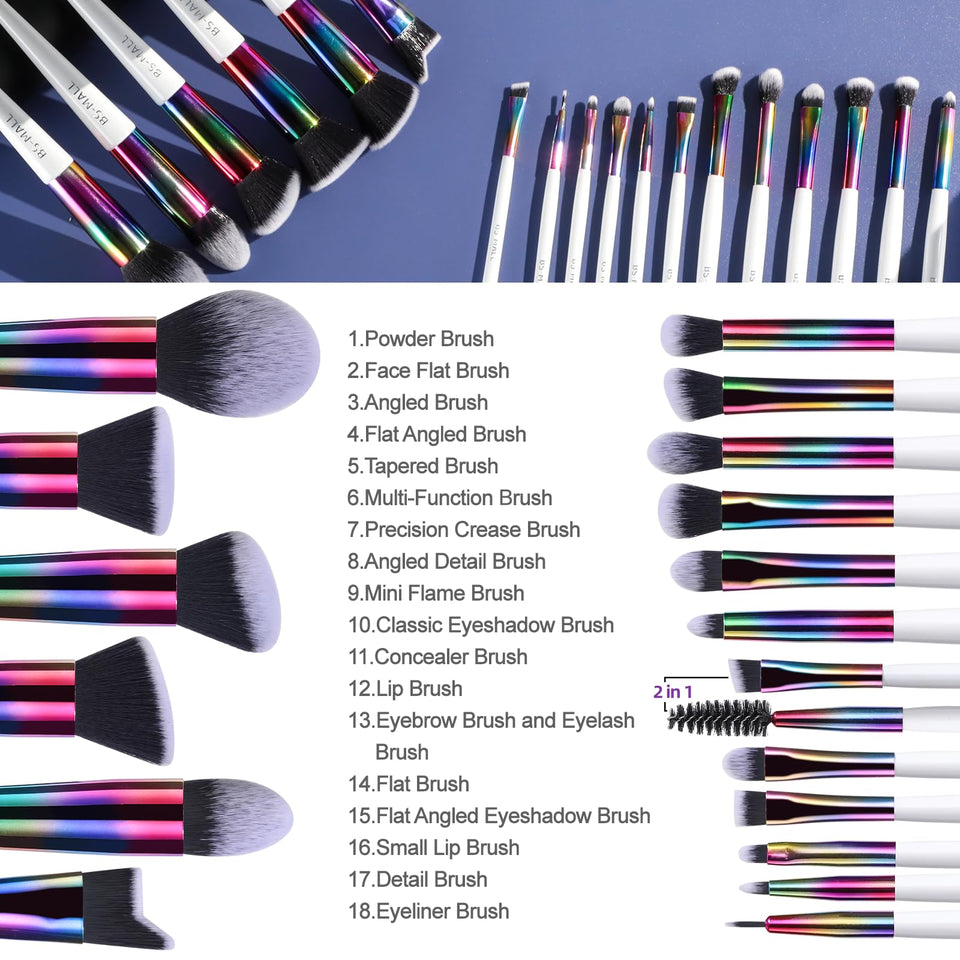 BS MALL Makeup Brush Set 18 Piece Professional Cosmetic Brushes with Black Case for Flawless Makeup