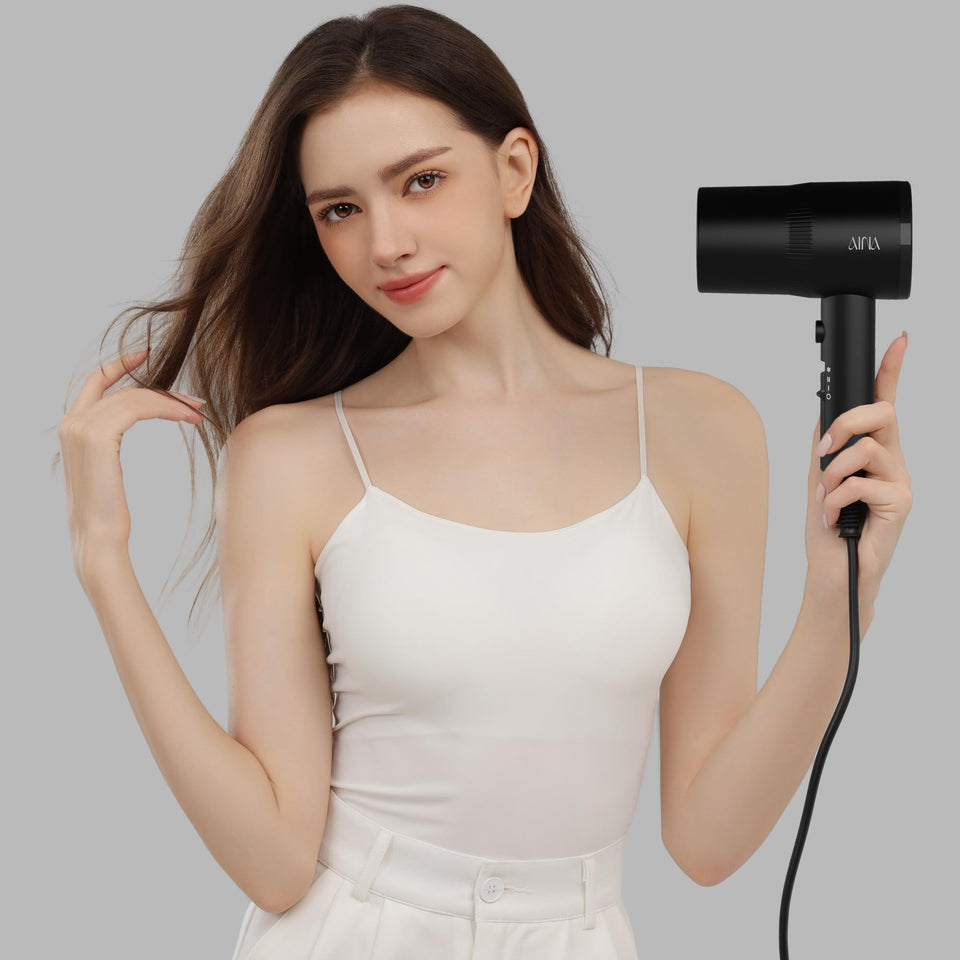 AINA Hair Dryer with Diffuser Advanced Ionic Technology Ceramic Coating Cold Shot Turbo Heat 110V Black