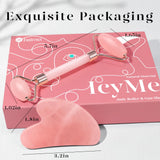 BAIMEI IcyMe Rose Quartz Roller Gua Sha Set Cooling Depuffing Lymphatic Massage Sculpting Pink