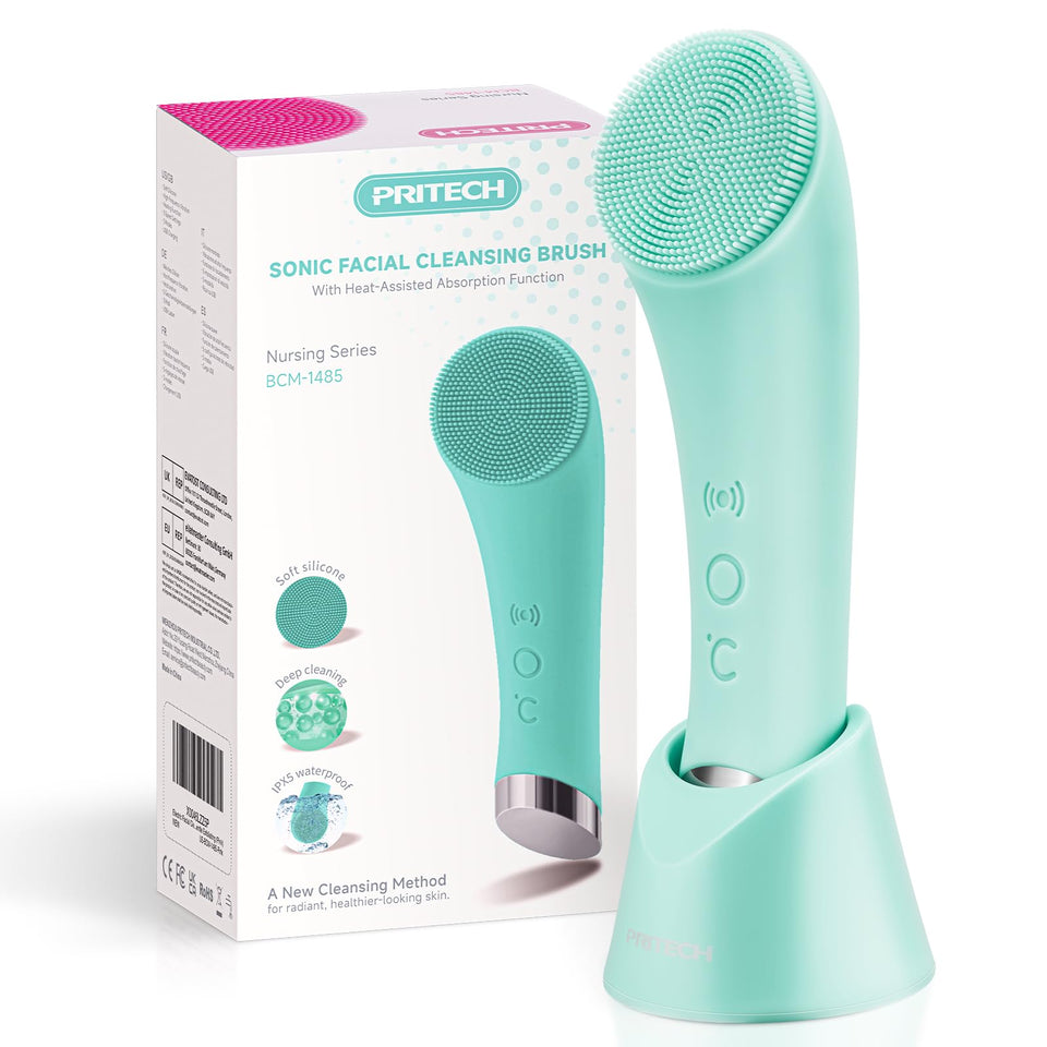 PRITECH Facial Cleansing Brush with Silicone Face Scrubber and Heat Massage for Deep Skin Cleaning
