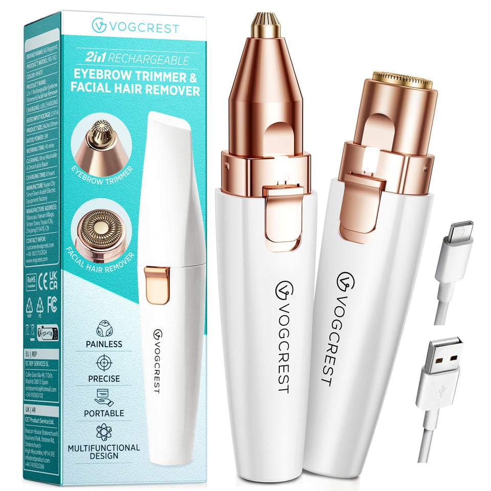 VG VOGCREST Facial Hair Remover and Eyebrow Shaver with Rechargeable LED Precision Trimmer