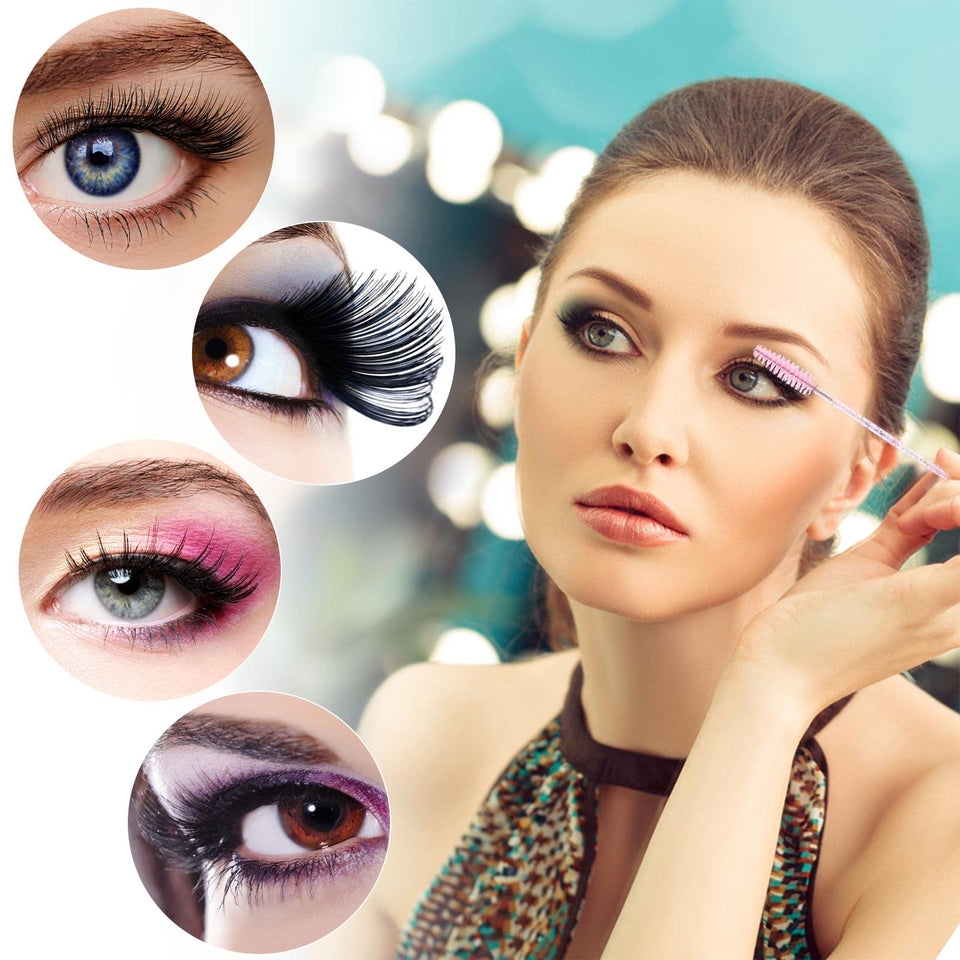 100 Piece Disposable Mascara Wands Crystal Eyebrow Spoolies for Eyelash Extensions Pink with Container