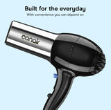 Conair 1875W Full Size Ionic Hair Dryer with Concentrator Attachment Black Chrome
