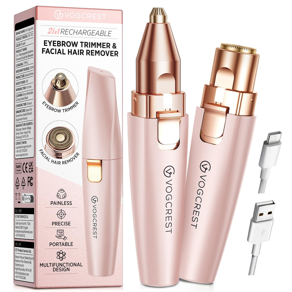 VG VOGCREST Facial Hair Remover and Eyebrow Shaver with Rechargeable LED Precision Trimmer