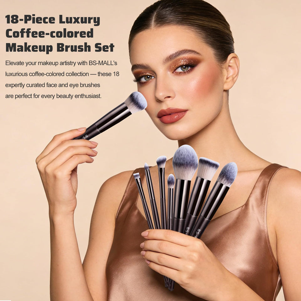 BS MALL Makeup Brush Set 18 Piece Professional Cosmetic Brushes with Black Case for Flawless Makeup