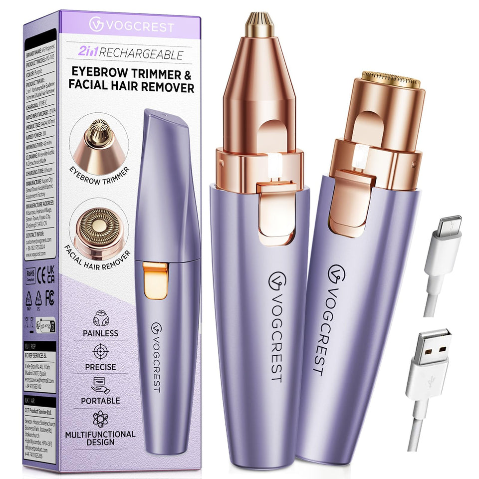 VG VOGCREST Facial Hair Remover and Eyebrow Shaver with Rechargeable LED Precision Trimmer