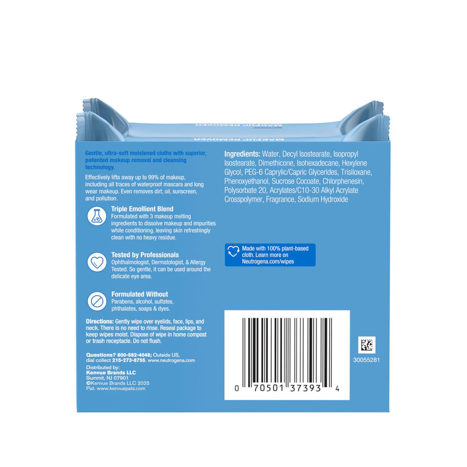 Neutrogena Makeup Remover Wipes Micellar Alcohol Free Face Towelettes Twin Pack 50 Count