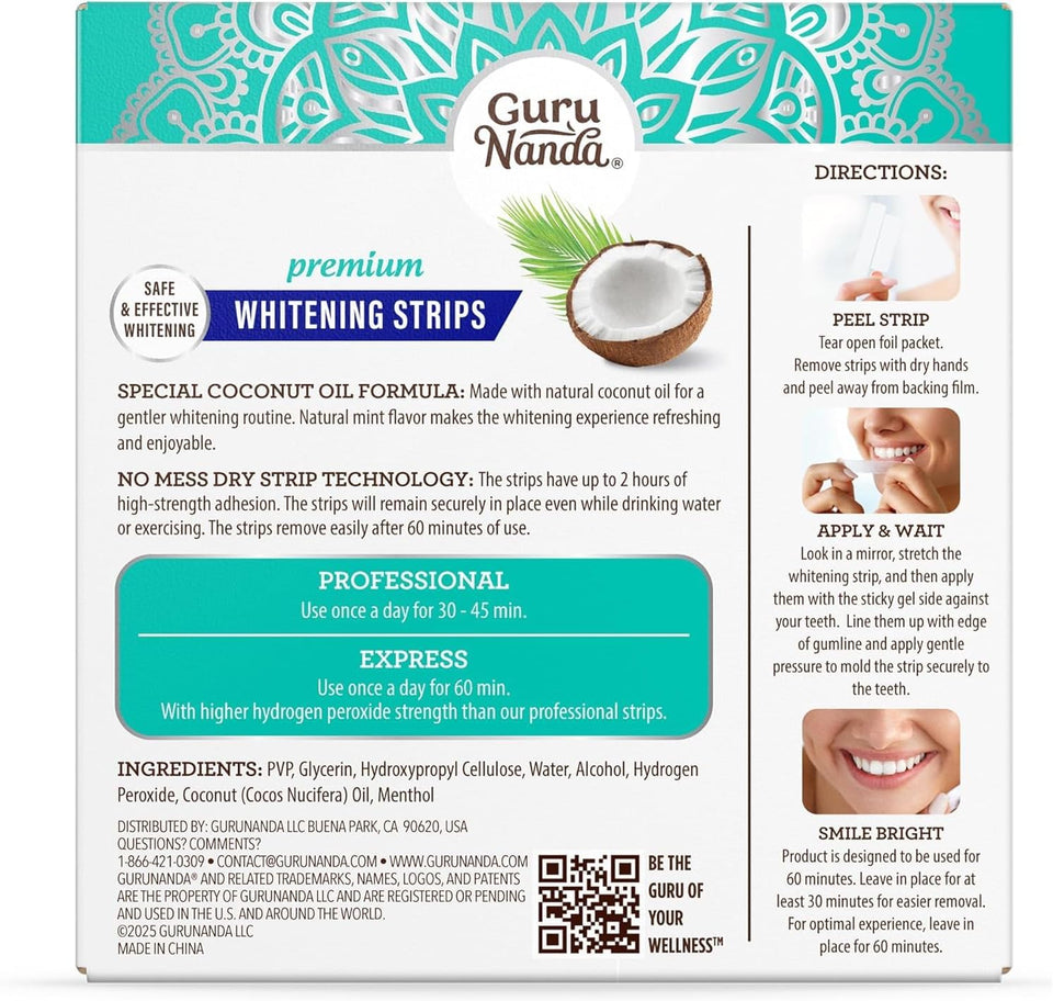 GuruNanda Teeth Whitening Strips Kit 7 Day Formula for Whiter Teeth and Long Lasting Brightness