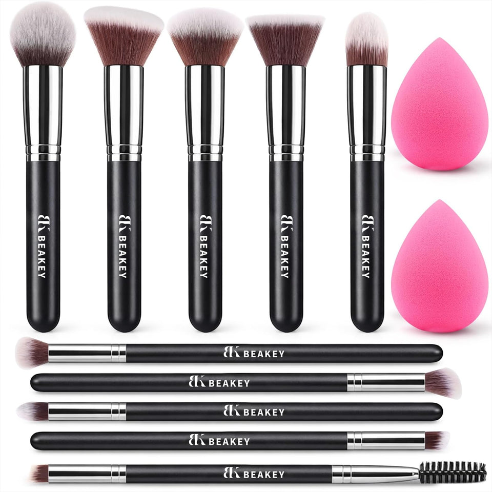 BEAKEY 10+2 makeup brush set professional with 2 blender sponges paper case - BuyO