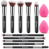 BEAKEY 10+2 makeup brush set professional with 2 blender sponges paper case - BuyO