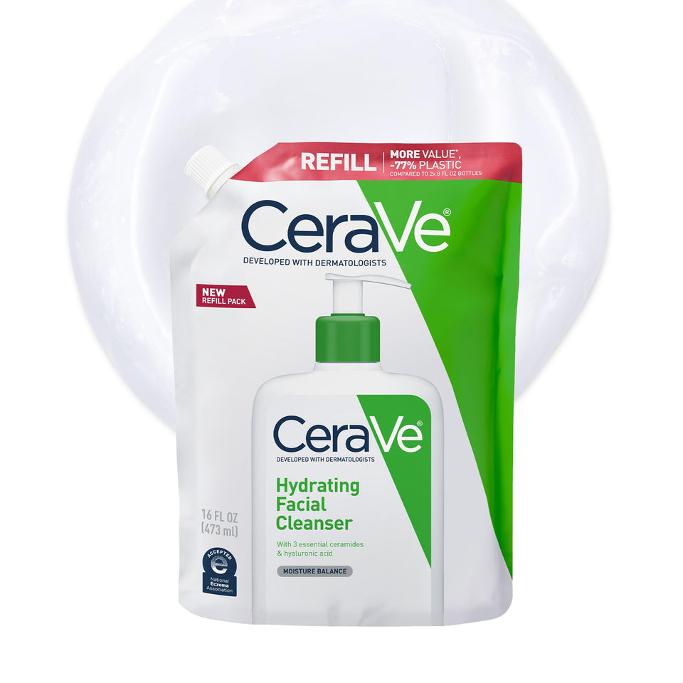 CeraVe Hydrating Facial Cleanser, Moisturizing Face Wash For Dry Skin, Hyaluronic Acid + Ceramides + Glycerin, Hydrating Cleanser For Normal To Dry Skin, National Eczema Association Certified, 19 Oz