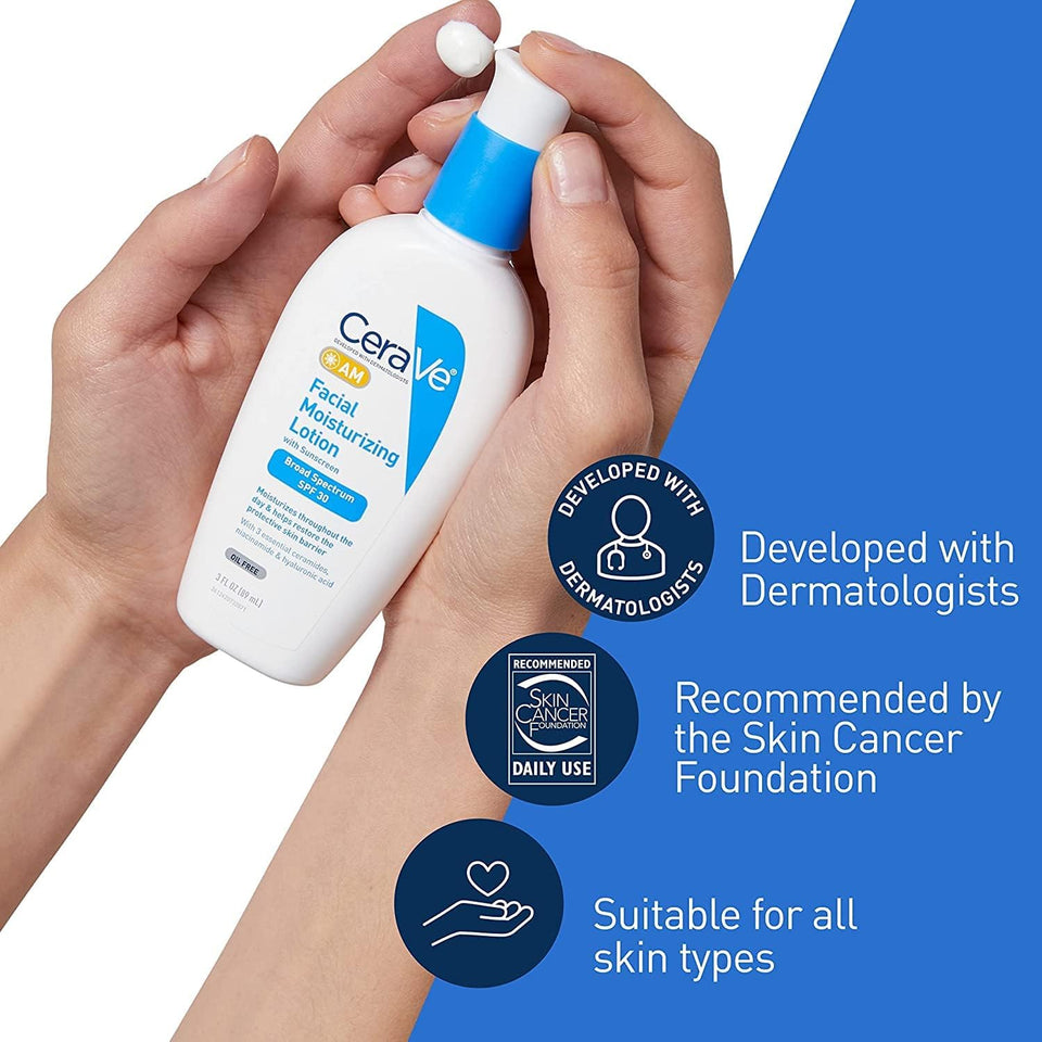 CeraVe AM Facial Moisturizing Lotion SPF 30 with Hyaluronic Acid Niacinamide & Ceramides 3 Oz
