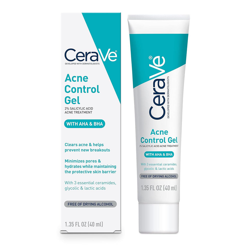 CeraVe Acne Control Gel 2% Salicylic Acid with Niacinamide & AHA for Blemish Treatment 1.35 Oz