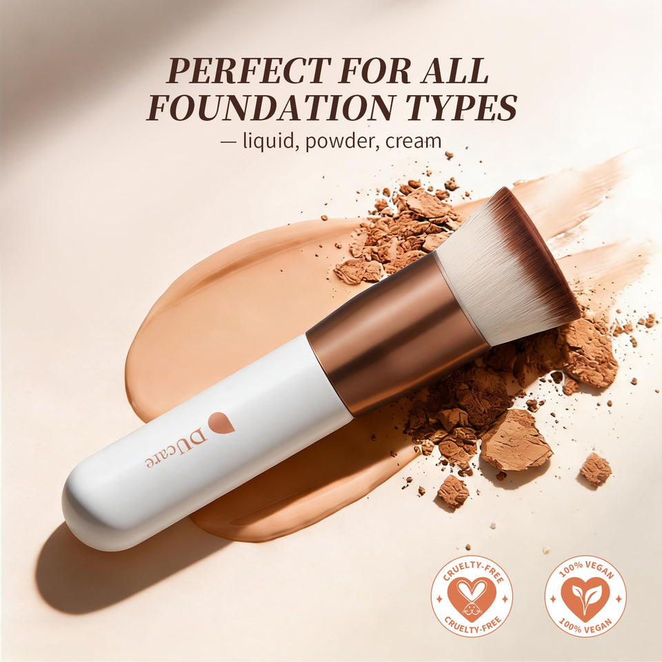 DUcare Flat Top Kabuki Foundation Brush Synthetic Liquid Mineral Powder Buffing Stippling Rose Gold