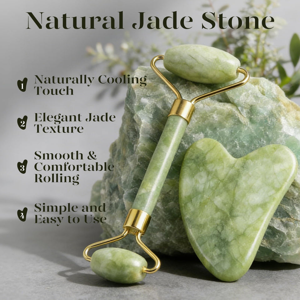 BAIMEI IcyMe Gua Sha Jade Roller Set Cooling Face Depuffing Sculpting Jawline Skincare Tools Green