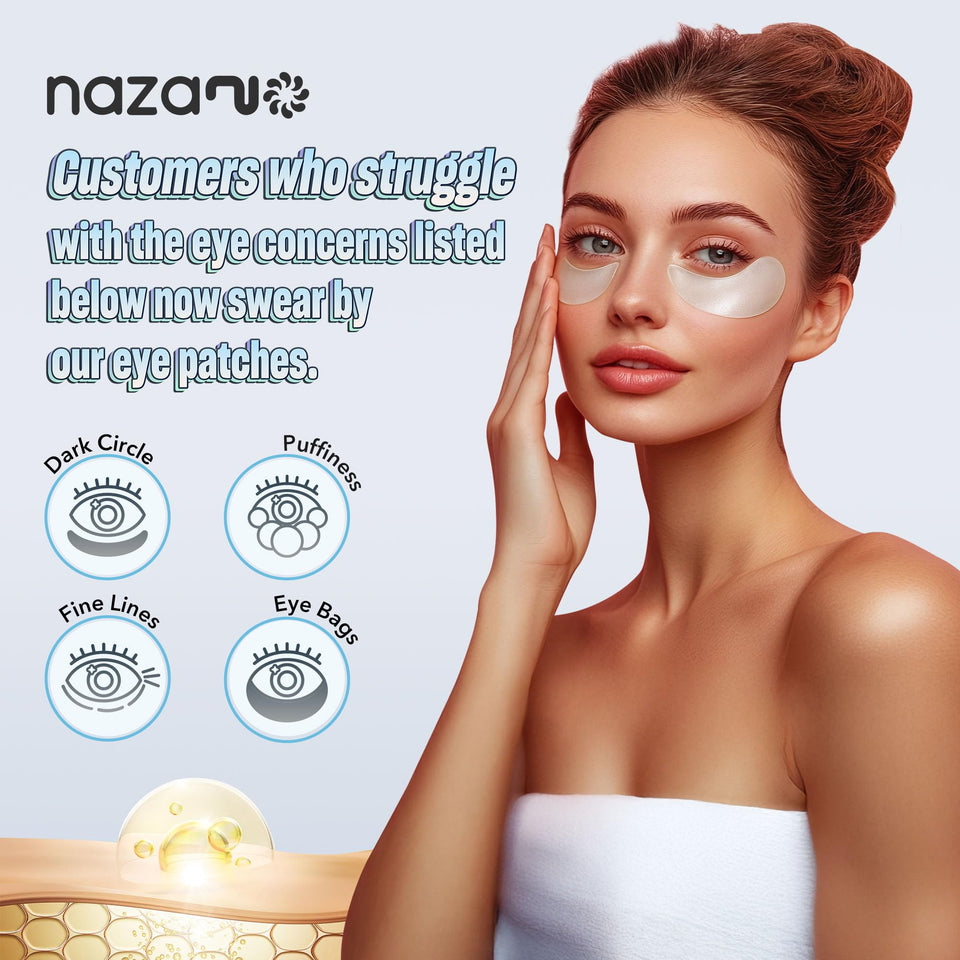NAZANO Under Eye Patches 60 Pack with Gold Collagen and Hyaluronic Acid for Eye Area Hydration