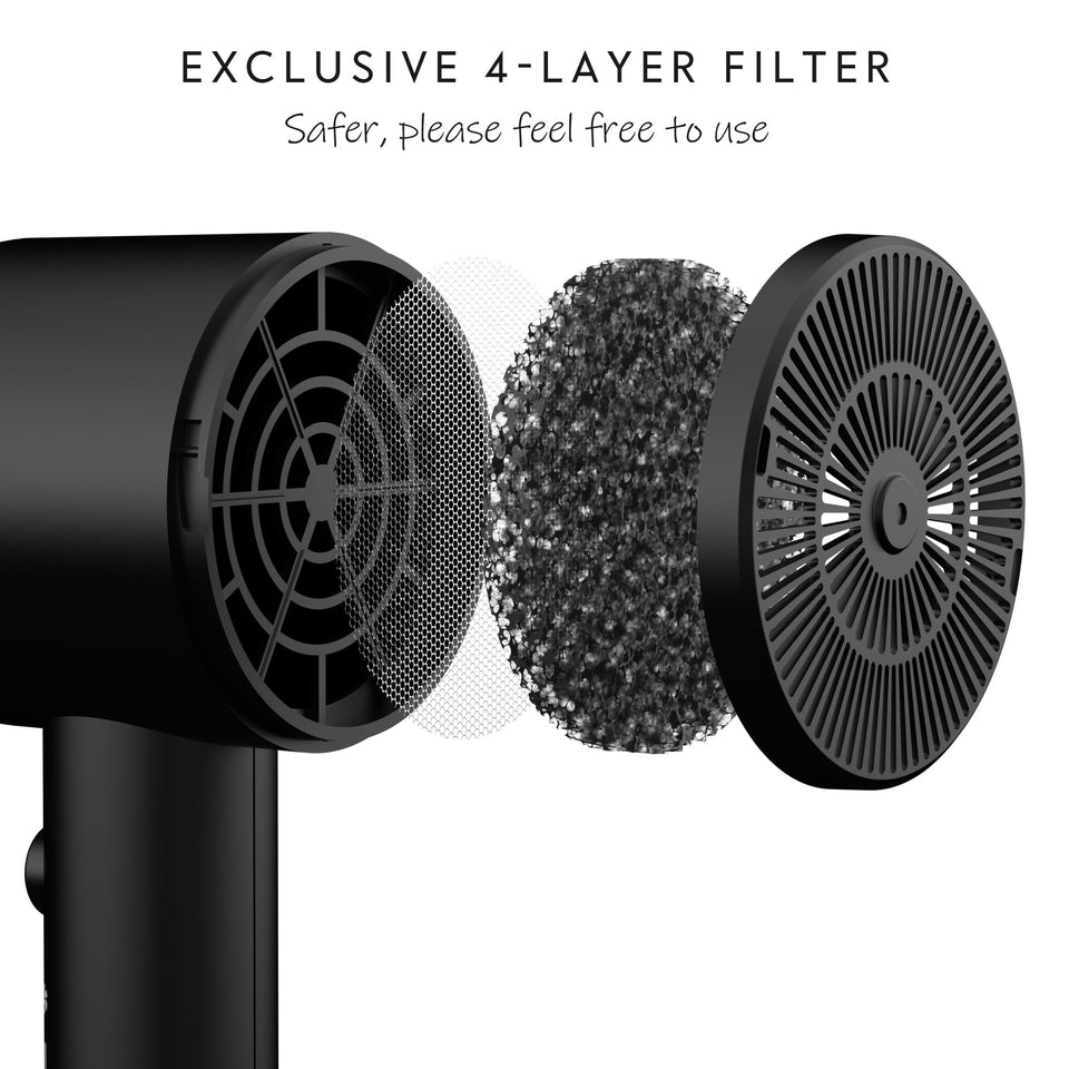 AINA Hair Dryer with Diffuser Advanced Ionic Technology Ceramic Coating Cold Shot Turbo Heat 110V Black