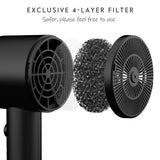 AINA Hair Dryer with Diffuser Advanced Ionic Technology Ceramic Coating Cold Shot Turbo Heat 110V Black