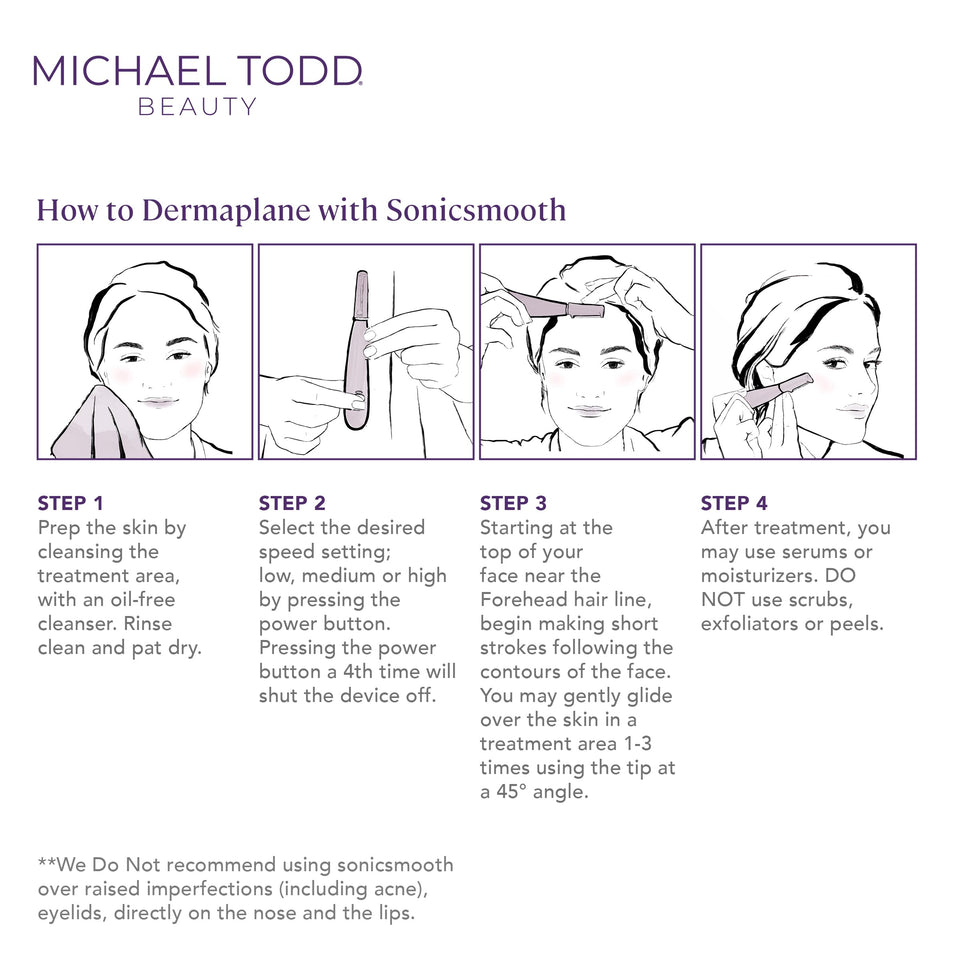 Michael Todd Beauty Sonicsmooth Dermaplaning Razor Women Face Eyebrow Trimmer Peach Fuzz Remover 8 Weeks Blades Lavender