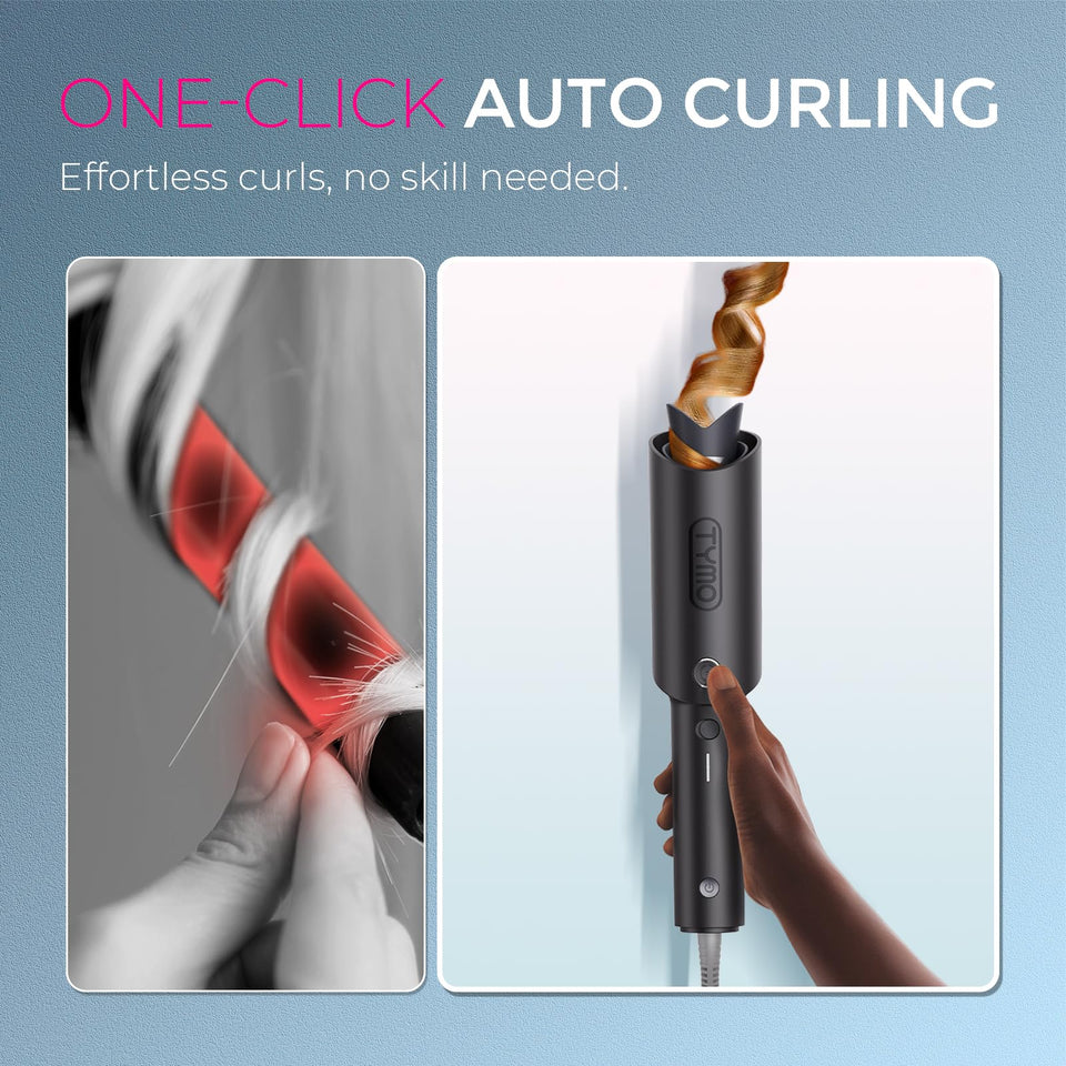 TYMO CURLPRO Automatic Rotating Curling Iron with Ionic Ceramic Barrel for Beach Waves Pink