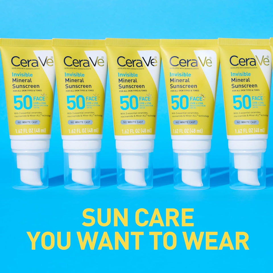 CeraVe Invisible Mineral Sunscreen SPF 50 with Zinc Oxide & Titanium Dioxide Face Sunscreen 1.62 Oz