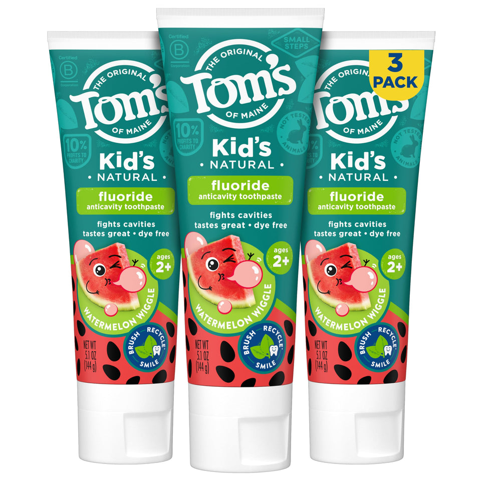 Tom’s of Maine Watermelon Wiggle Kids Toothpaste with Fluoride for Daily Cavity Protection Care