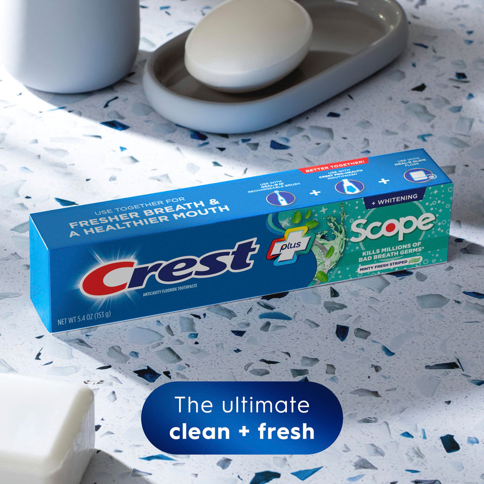 Crest Plus Scope Whitening Toothpaste Pack of 3 with Anticavity Fluoride and Fresh Breath Care