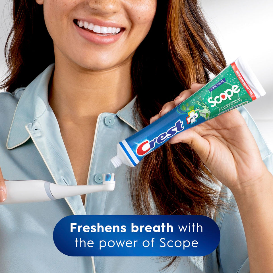 Crest Plus Scope Whitening Toothpaste Pack of 3 with Anticavity Fluoride and Fresh Breath Care
