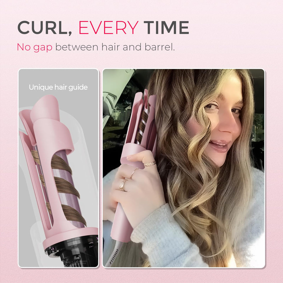 TYMO CURLPRO Automatic Rotating Curling Iron with Ionic Ceramic Barrel for Beach Waves Pink
