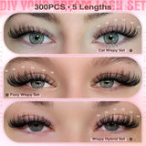Goddvenus Lash Clusters Kit 300 Piece Wispy DIY Eyelash Extensions C Curl 10-16mm Natural Look