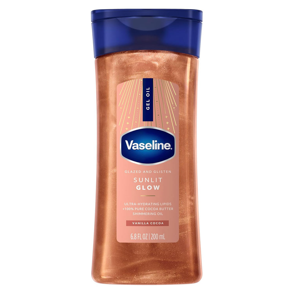 Vaseline Sunlit Glow Body Gel Oil with Vanilla Cocoa Shimmer and Ultra Hydrating Lipids Formula