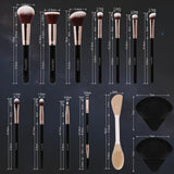 HEDIVIA 14 Piece Black Makeup Brushes Set Professional Synthetic Foundation Concealer Powder Blush Eyeshadow with Powder Puff