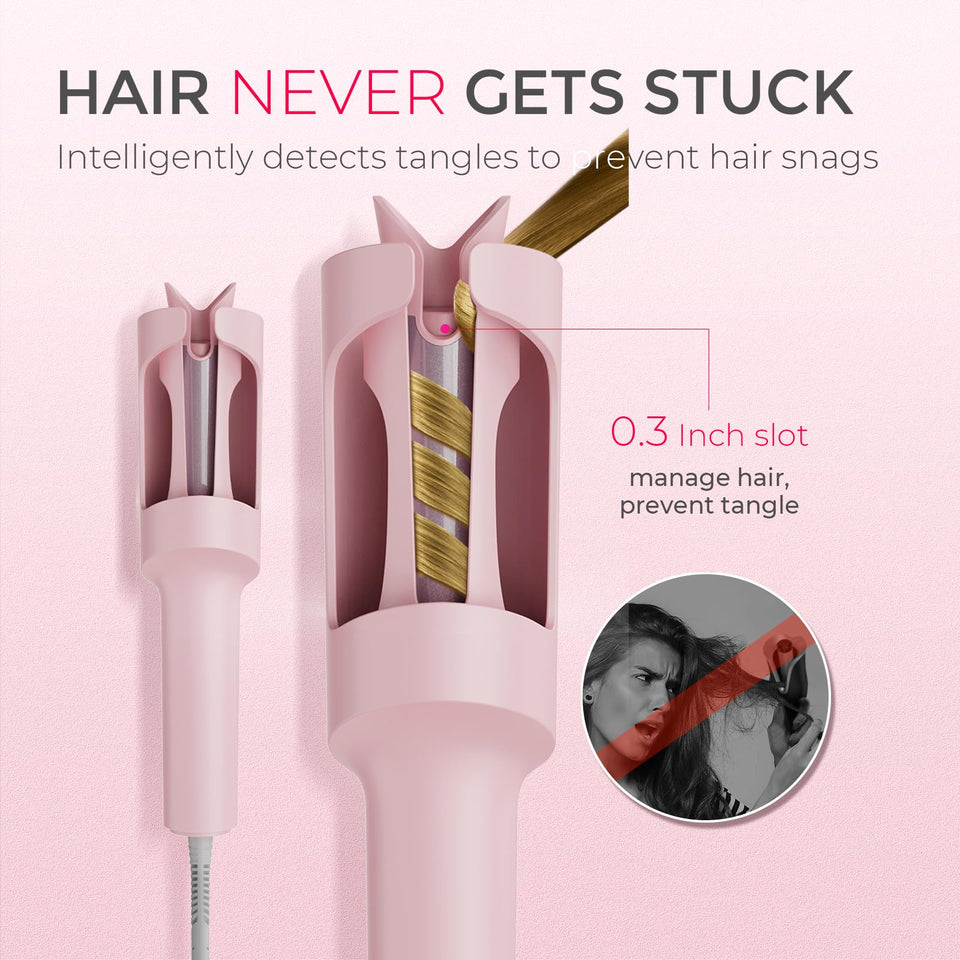 TYMO CURLPRO Automatic Rotating Curling Iron with Ionic Ceramic Barrel for Beach Waves Pink