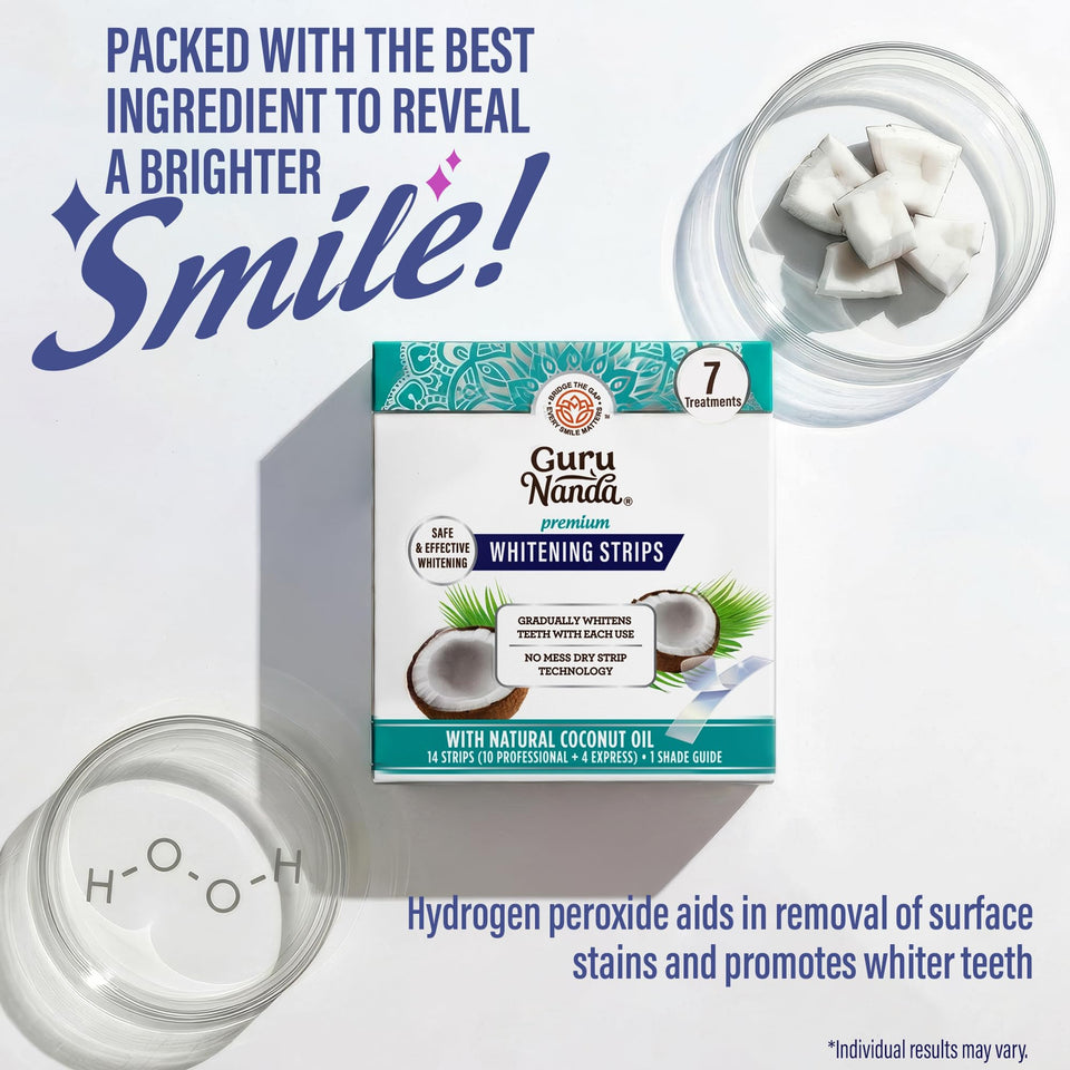 GuruNanda Teeth Whitening Strips 7-Day Kit Non-Slip Dry Strip Technology Brighter Smile