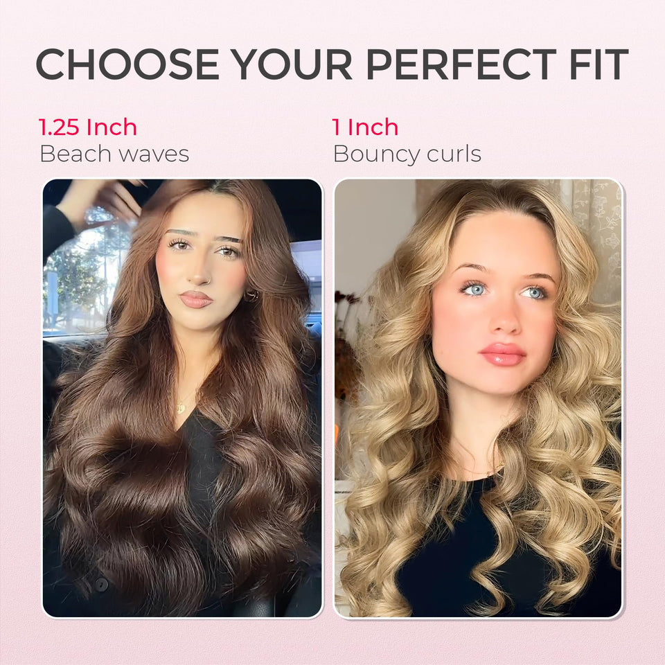 TYMO CURLPRO Automatic Rotating Curling Iron with Ionic Ceramic Barrel for Beach Waves Pink