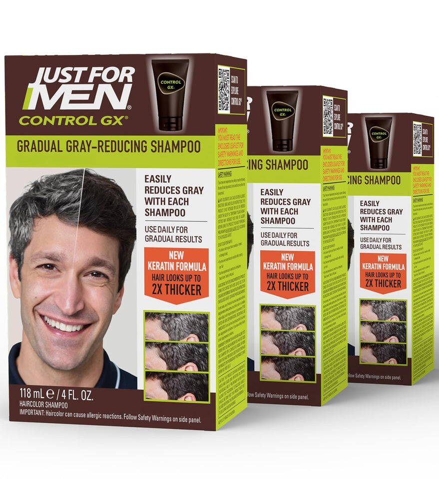 Just For Men Control GX Hair Color Shampoo for Gradual Grey Reduction and Healthy Hair Appearance
