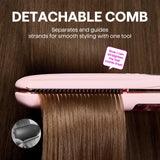 Wavytalk Steam Hair Straightener Nano Titanium 1.38 Inch with Detachable Comb Silk Press Sakura Pink