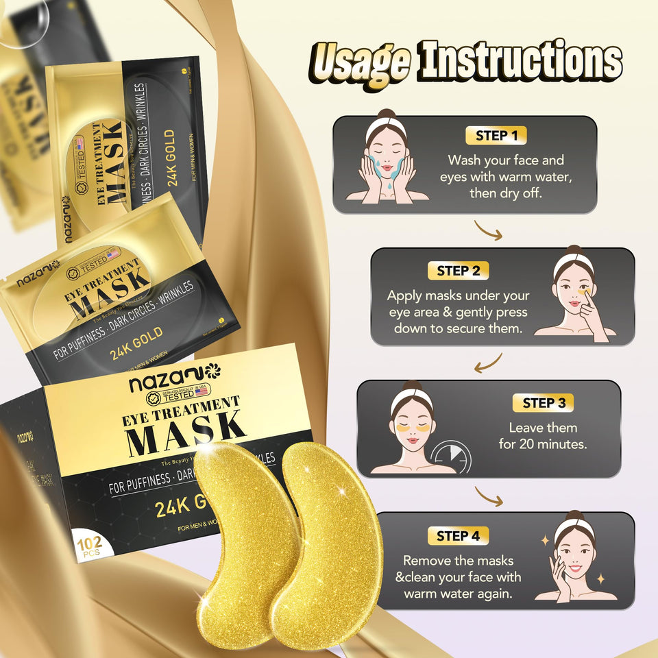 NAZANO Under Eye Patches 60 Pack with Gold Collagen and Hyaluronic Acid for Eye Area Hydration