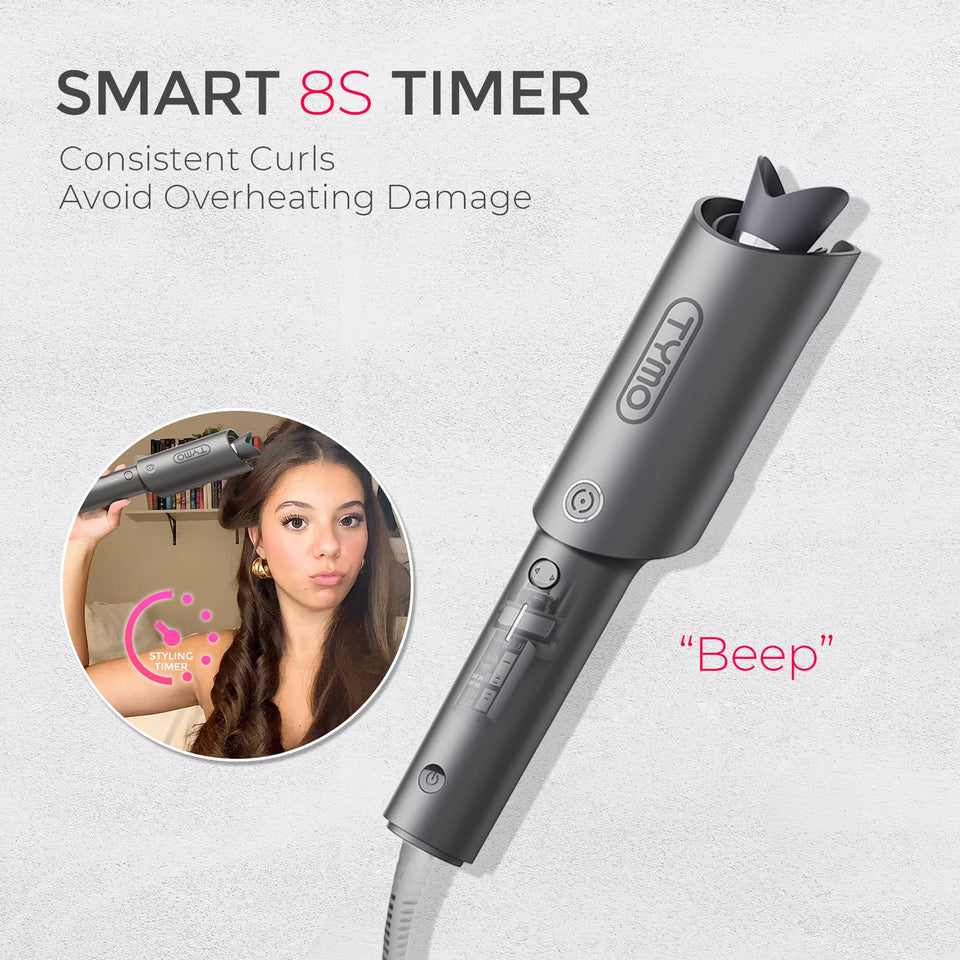 TYMO CURLPRO Automatic Rotating Curling Iron with Ionic Ceramic Barrel for Beach Waves Pink