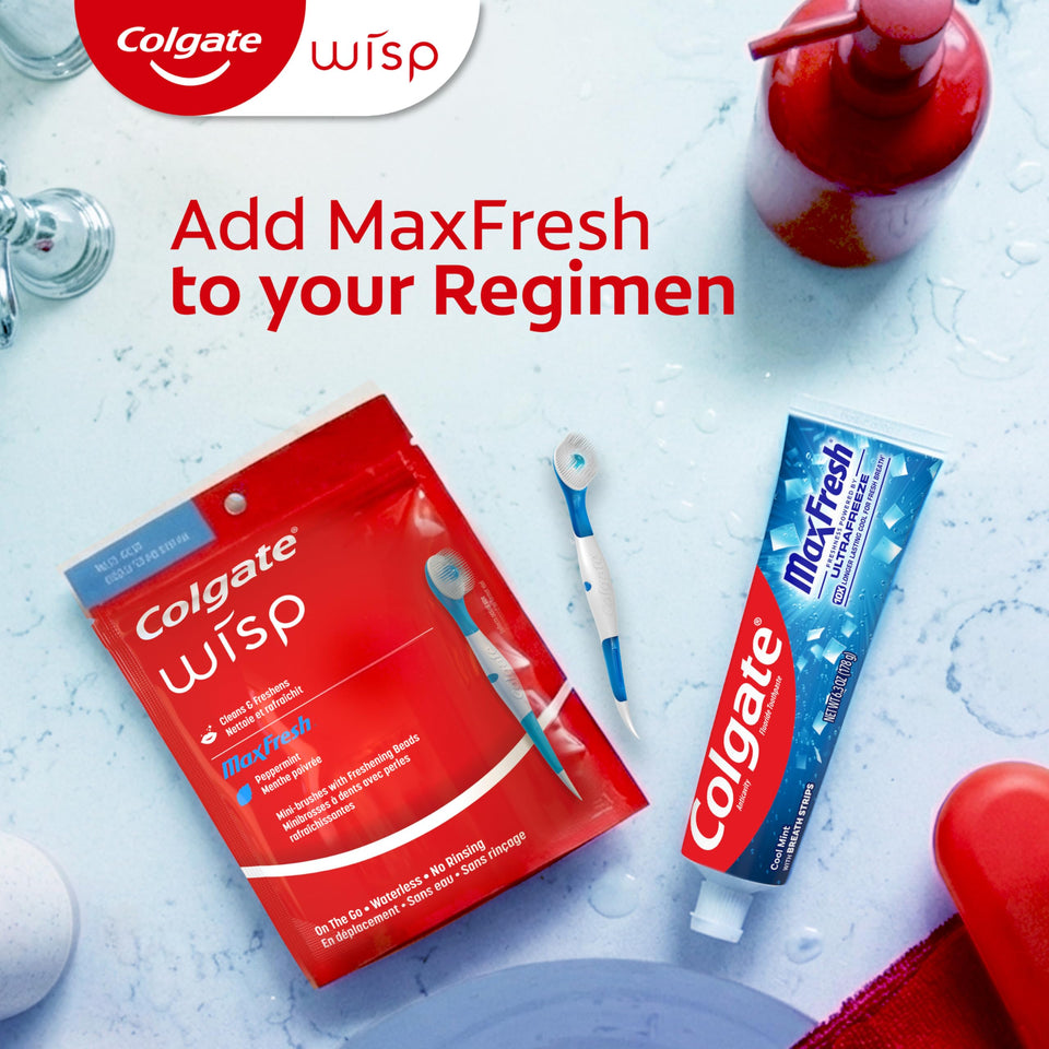 Colgate Max Fresh Wisp Disposable Mini Travel Toothbrushes Peppermint 24 Count Pack of 4