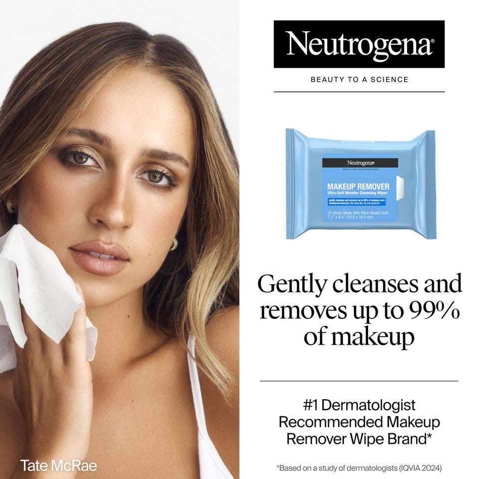 Neutrogena Makeup Remover Wipes Micellar Alcohol Free Face Towelettes Twin Pack 50 Count