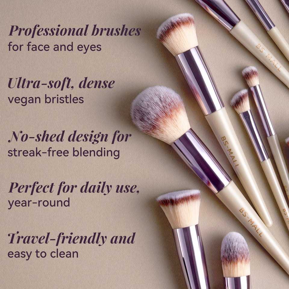BS-MALL 18 Piece Professional Makeup Brush Set Synthetic Foundation Powder Eyeshadow with Labeled Case