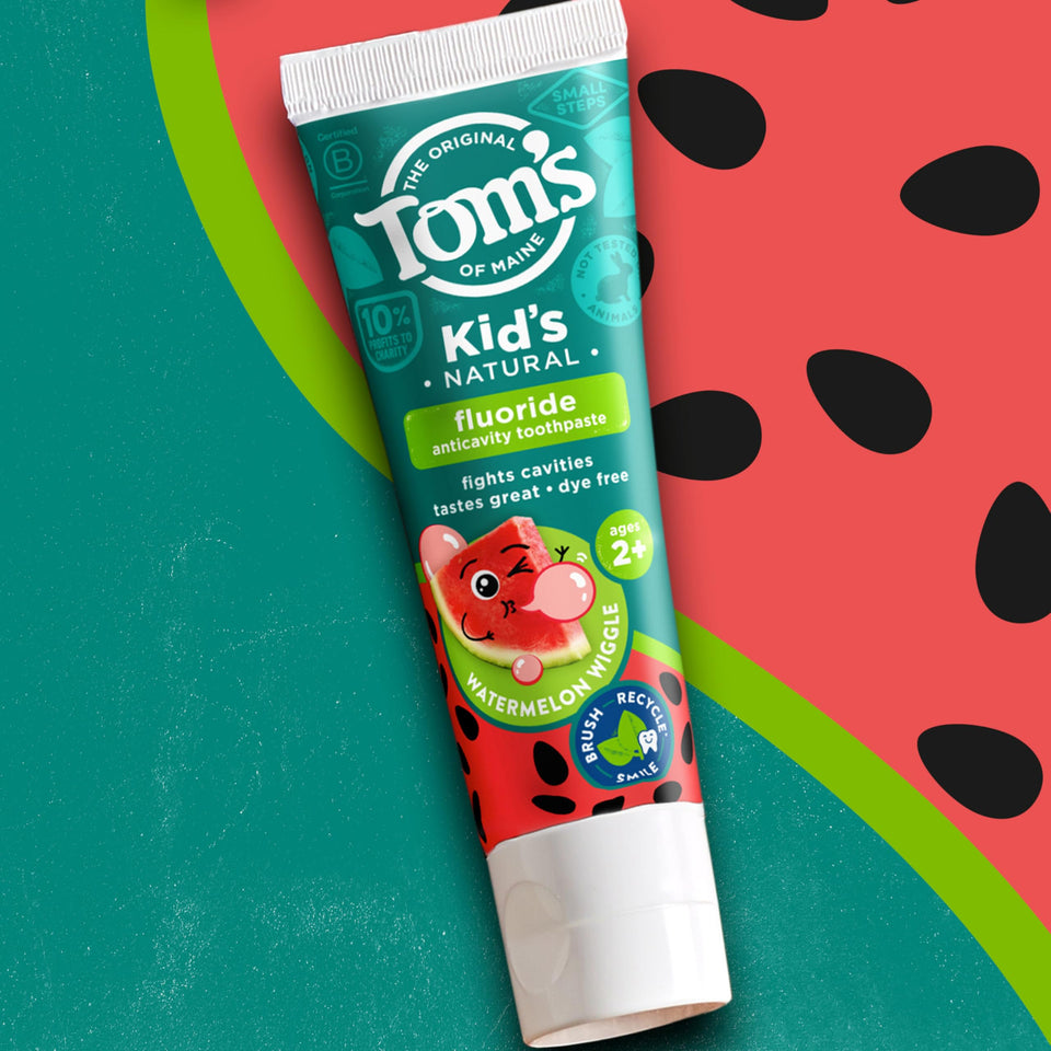 Tom’s of Maine Watermelon Wiggle Kids Toothpaste with Fluoride for Daily Cavity Protection Care