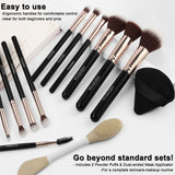 HEDIVIA 14 Piece Black Makeup Brushes Set Professional Synthetic Foundation Concealer Powder Blush Eyeshadow with Powder Puff