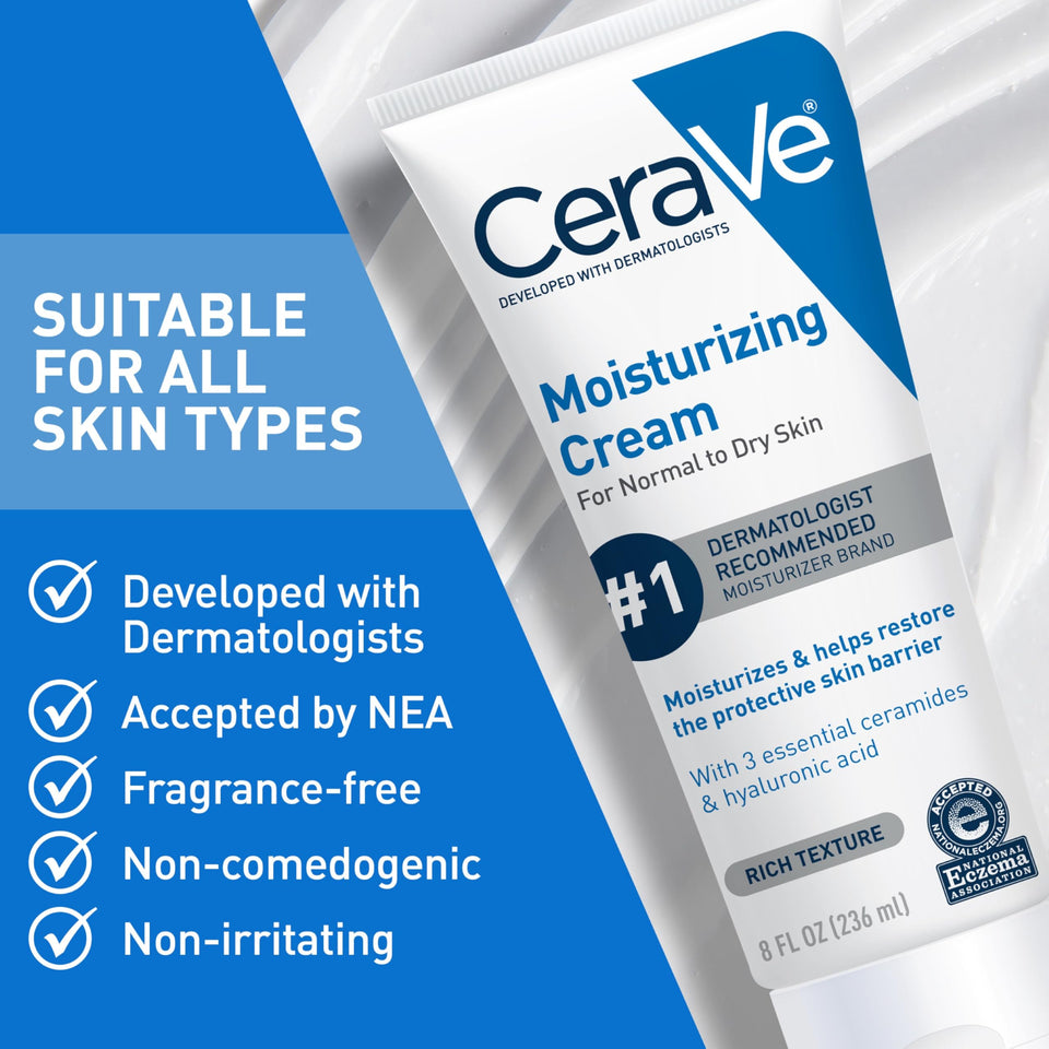 CeraVe Moisturizing Cream for Face & Body with Hyaluronic Acid & Ceramides 19 Oz