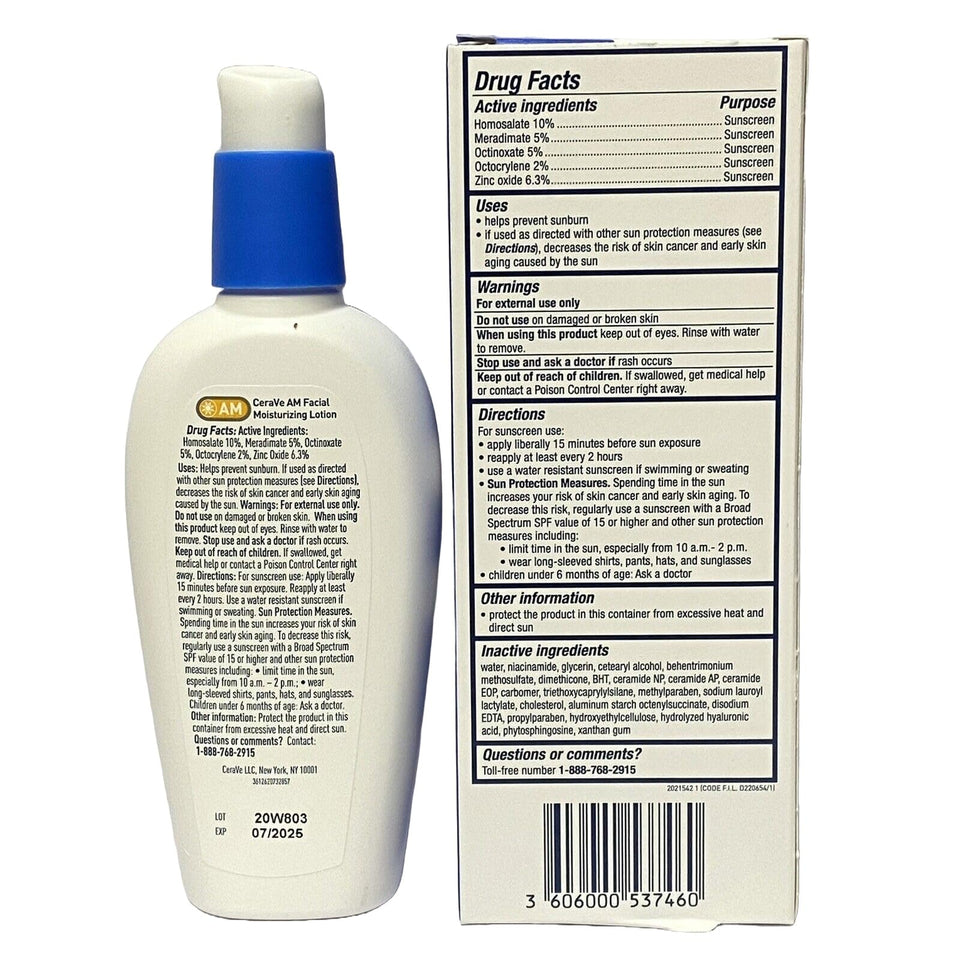 CeraVe AM Facial Moisturizing Lotion SPF 30 with Hyaluronic Acid Niacinamide & Ceramides 3 Oz