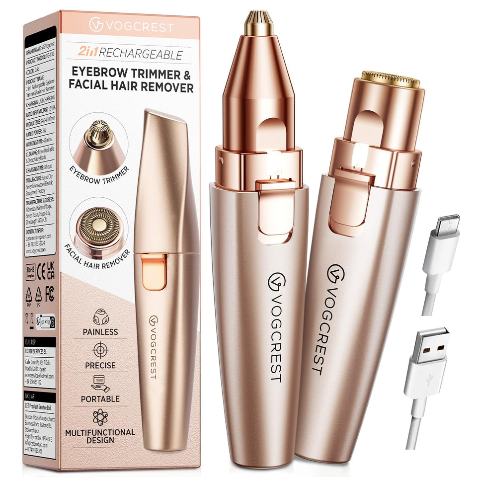 VG VOGCREST Facial Hair Remover and Eyebrow Shaver with Rechargeable LED Precision Trimmer