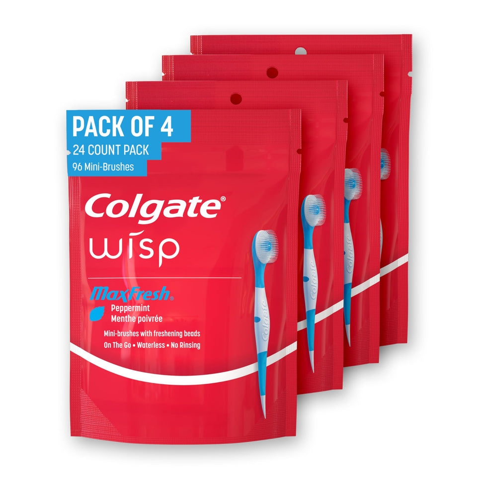 Colgate Max Fresh Wisp disposable mini travel toothbrush peppermint 24 count 4 pack - BuyO